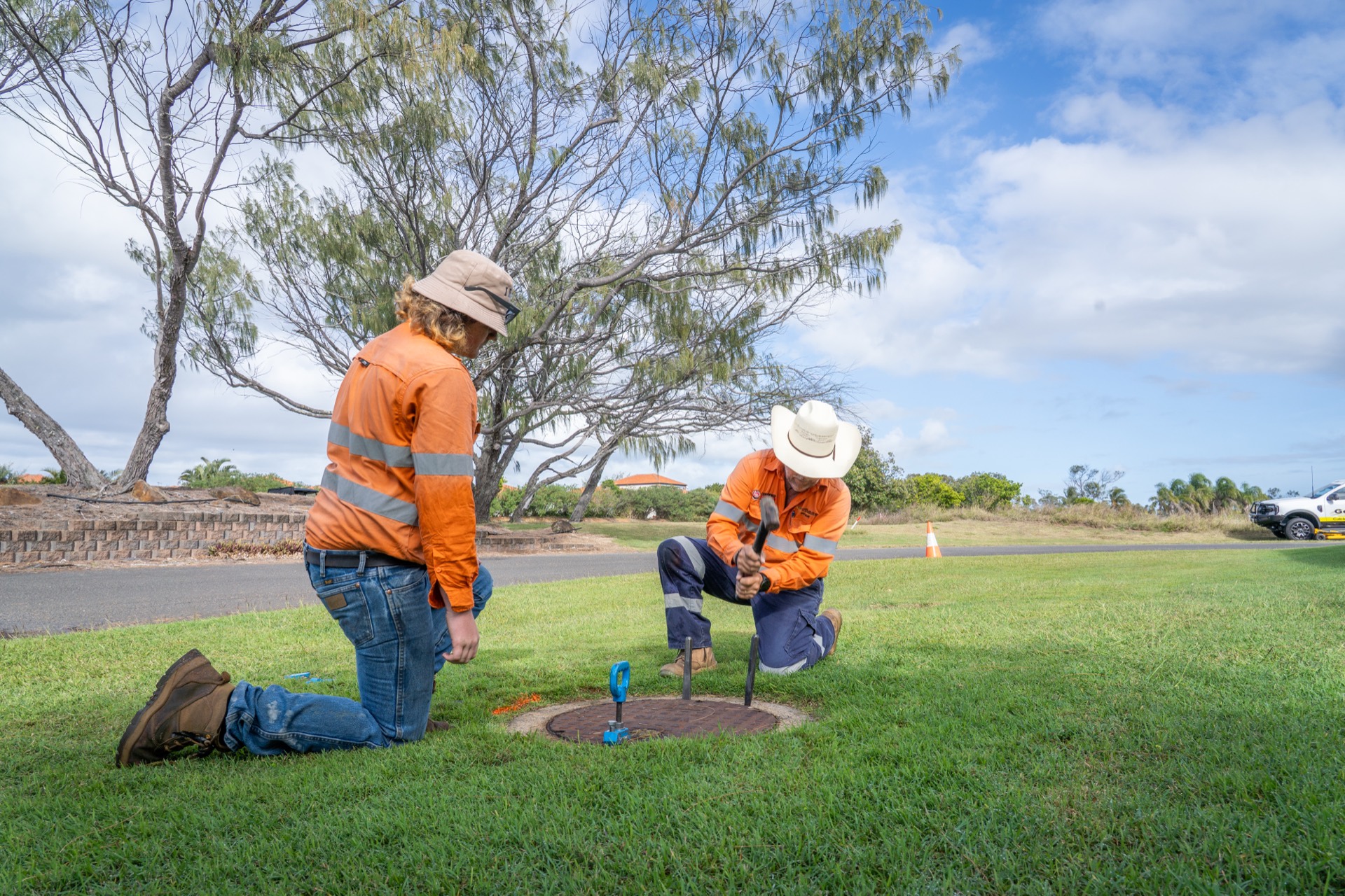 GeoRadar locators marking a service on a residential verge
